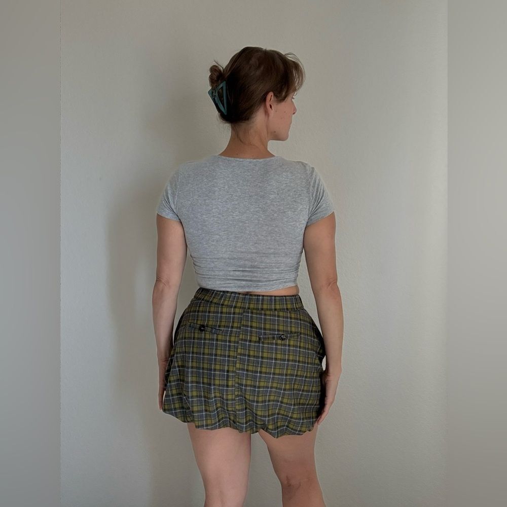 Emerson Lang Plaid Bubble Skirt Streetwear Medium Stretch Elastic Waist - Picture 6 of 11